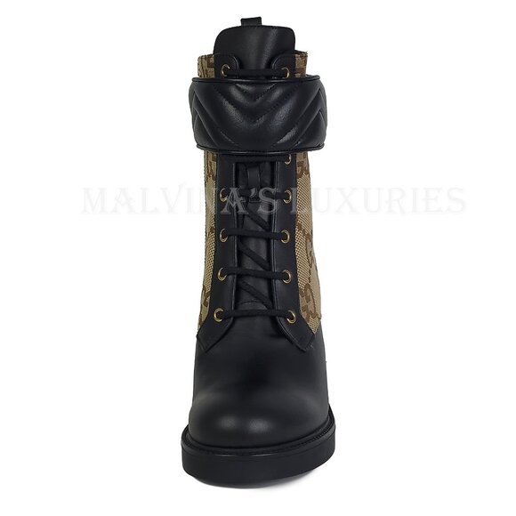 GUCCI BOOTS TRIP GG CANVAS AND LEATHER COMBAT ANKLE BOOTIES sz 41 11 - Picture 5 of 16